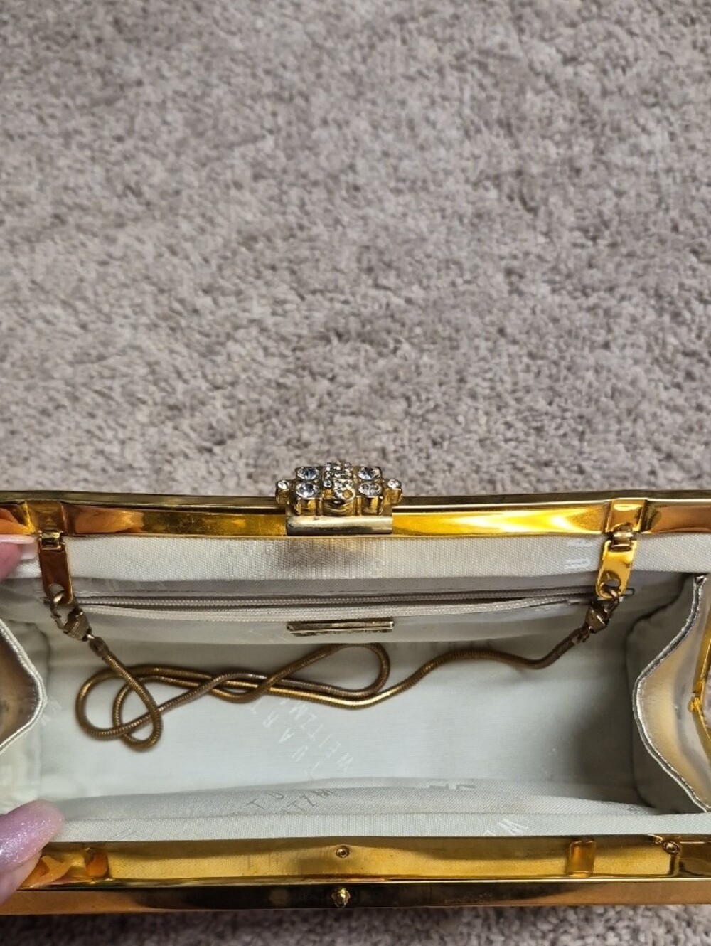 Stuart Weitzman Gold Metallic Crystal-Trim Evening Clutch - Picture 3 of 5